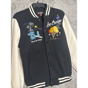 Black Pike Ice Cream Varsity Jacket Mens Small Black White Graphic Streetwear